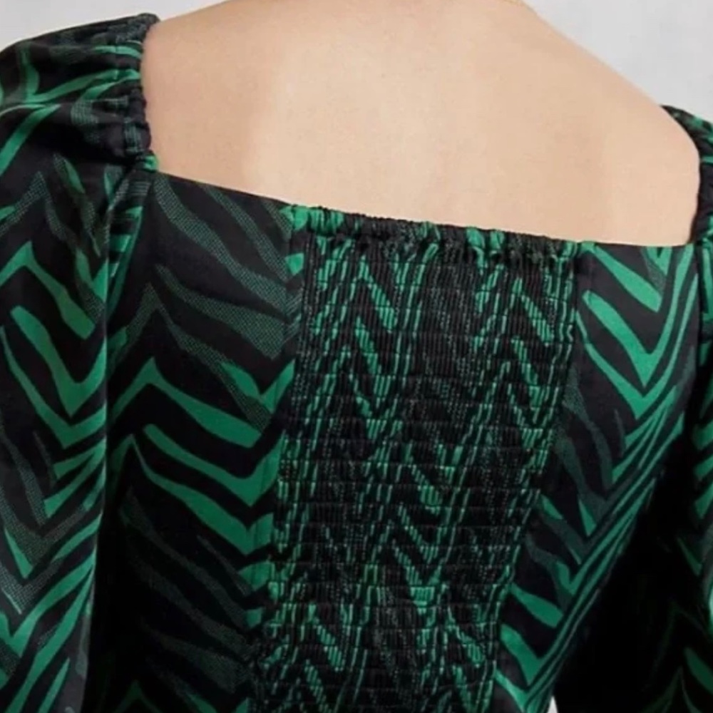 NEW Anthropologie Corey Lynn Calter Emerald Green Black Puff Statement Sleeve XS - Picture 3 of 11